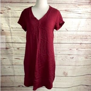CLOTH & STONE Sz S V-NECK SHORT SLEEVE HI-LOW HEM DRESS IN MAROON / BURGUNDY